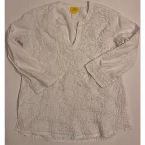 Roberta Roller Rabbit Samson Tunic Women's Sz S White/Floral Embroidered